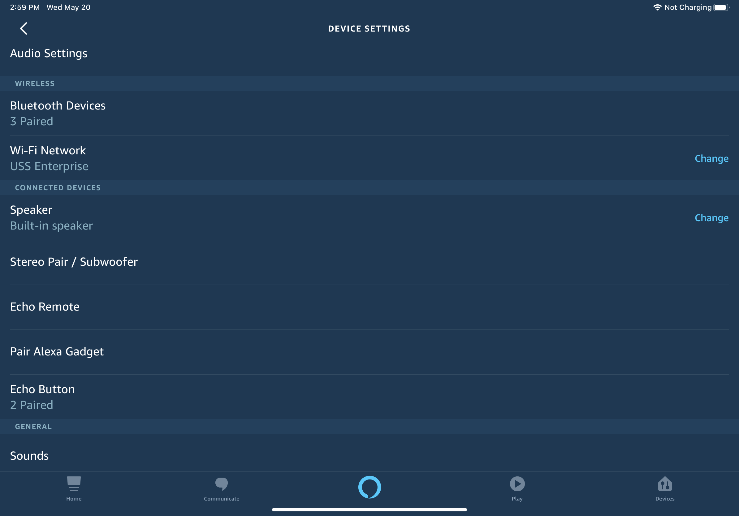Alexa 應用設備管理設置頁面