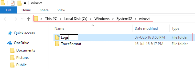 renommer le dossier Logs sous Windows puis System 32 puis Winevt