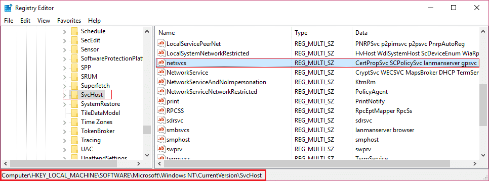 Sous SvcHost, localisez netsvcs puis double-cliquez dessus