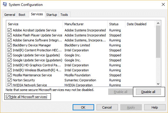 cacher tous les services Microsoft