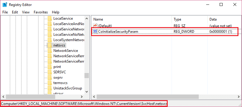 créer un nouveau DWORD colnitializeSecurityParam avec la valeur 1