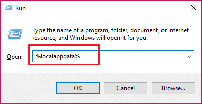 pour ouvrir le type de données d'application locale %localappdata%