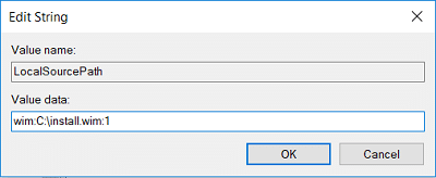 Beri nama String baru ini sebagai LocalSourcePath lalu sebutkan jalur install.wim