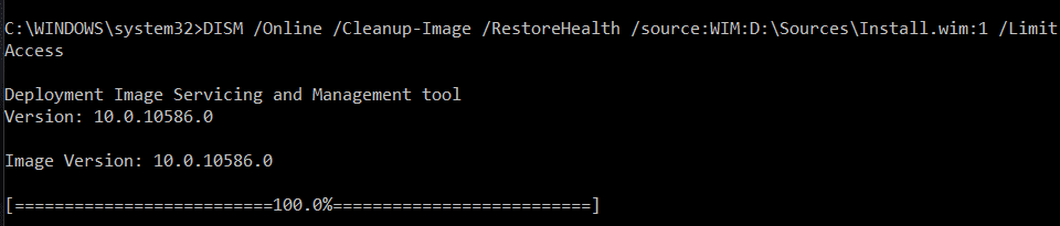 Jalankan perintah DISM RestoreHealth dengan file Source Windows