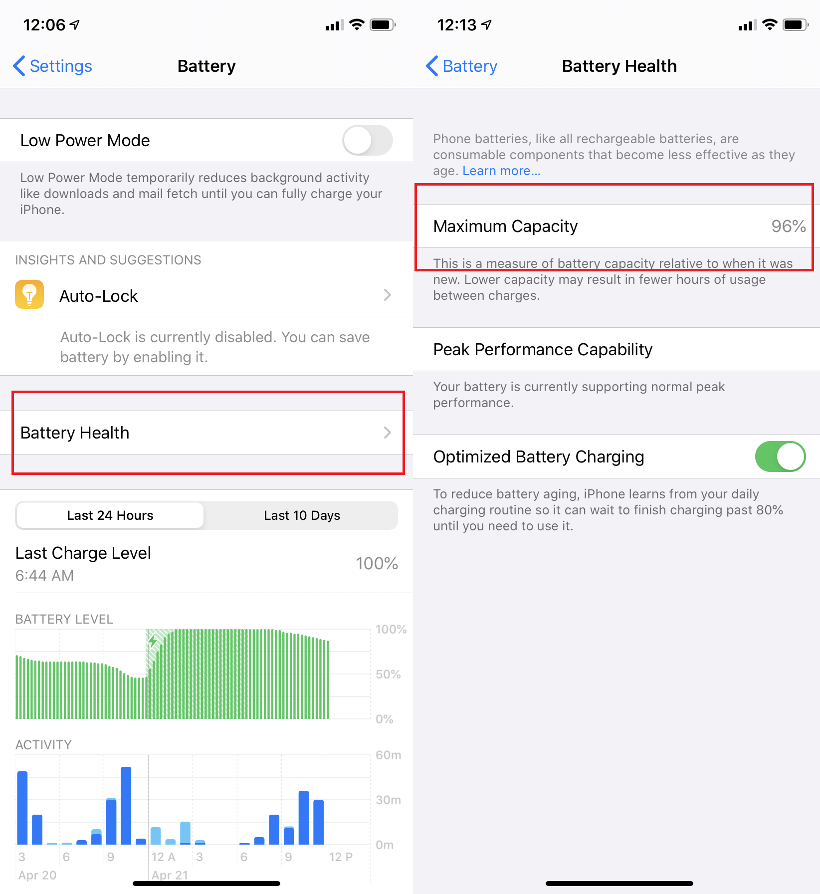 iPhone 上的電池運行狀況面板