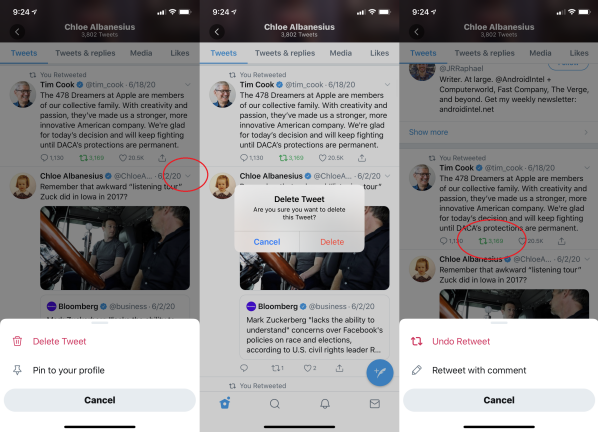 Ștergeți un singur tweet pe mobil