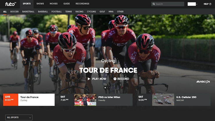 FuboTV-Webschnittstelle