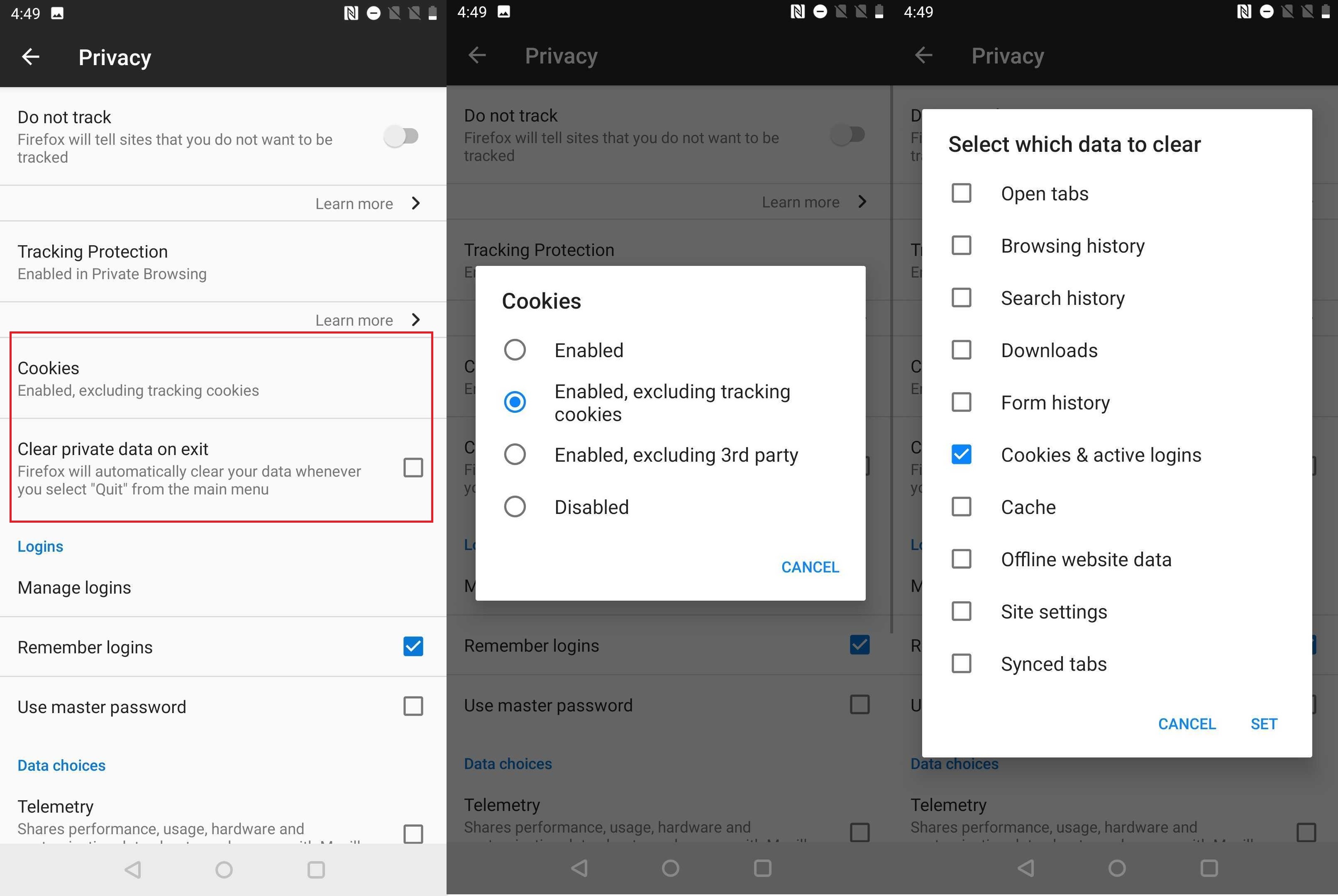 Firefox Android cancella i dati