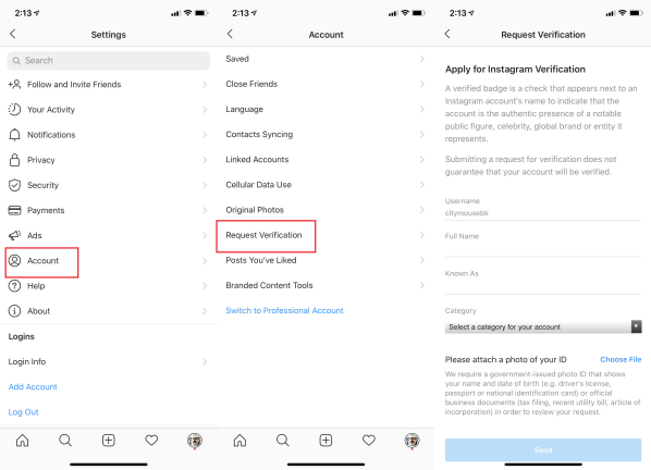Fordern Sie die Instagram-Verifizierung an