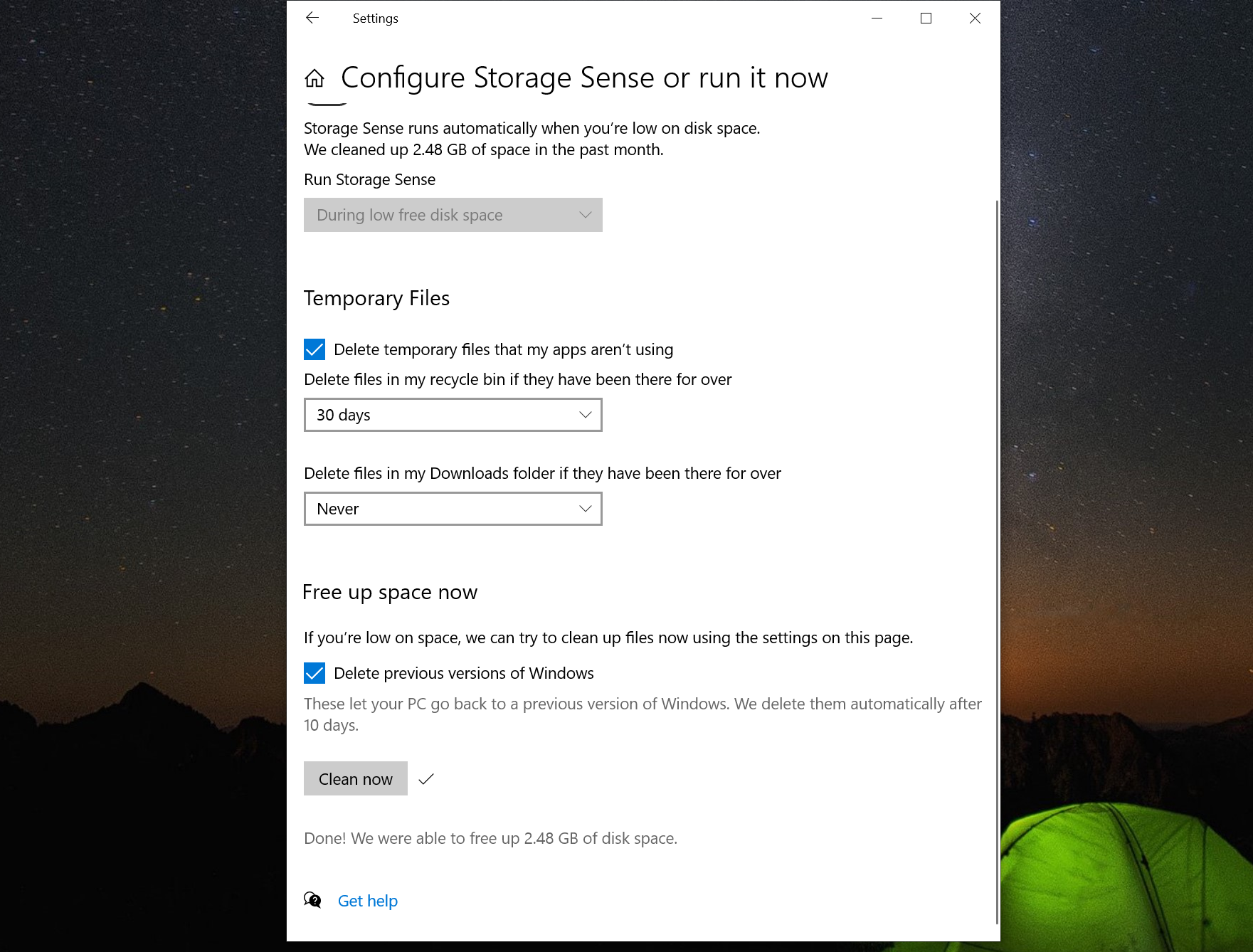 Windows, depolama ayarlarını yapılandır