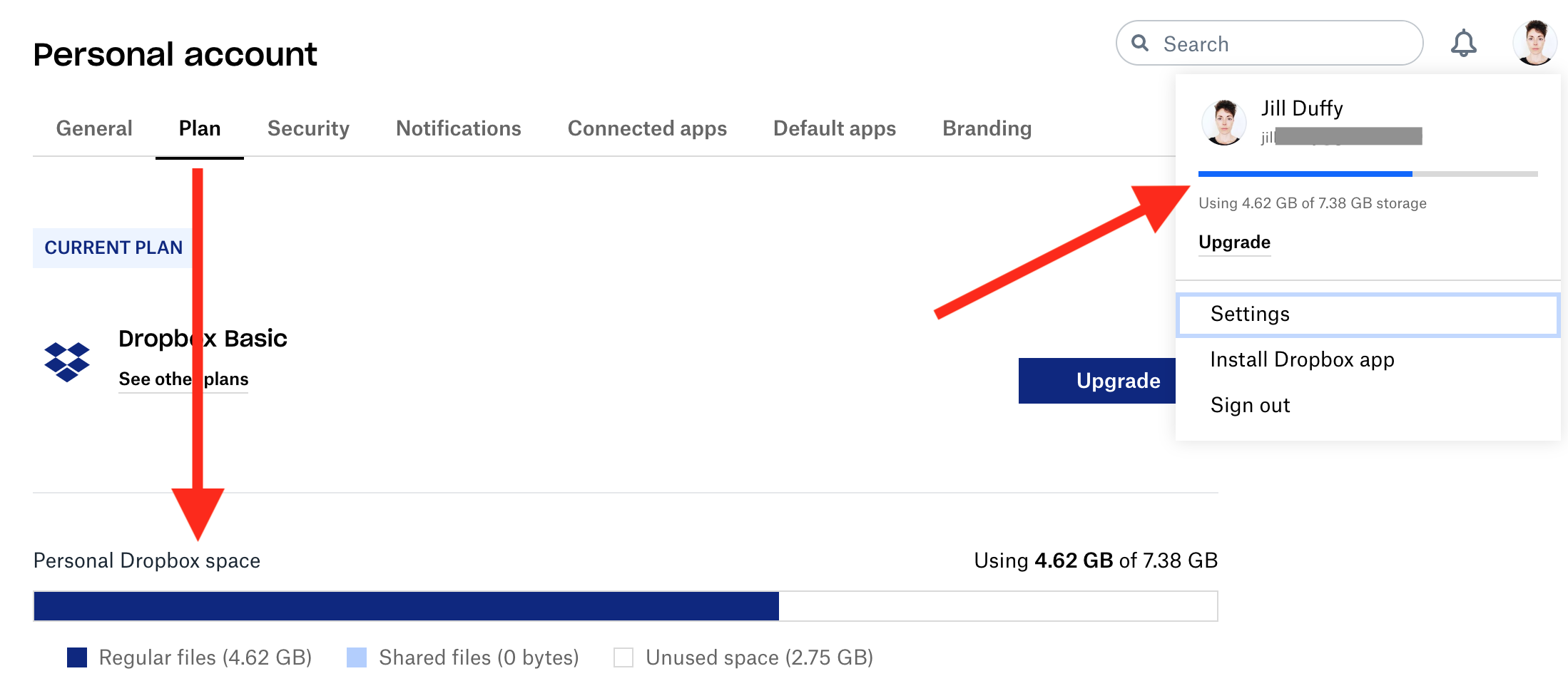 Web'de Dropbox depolama