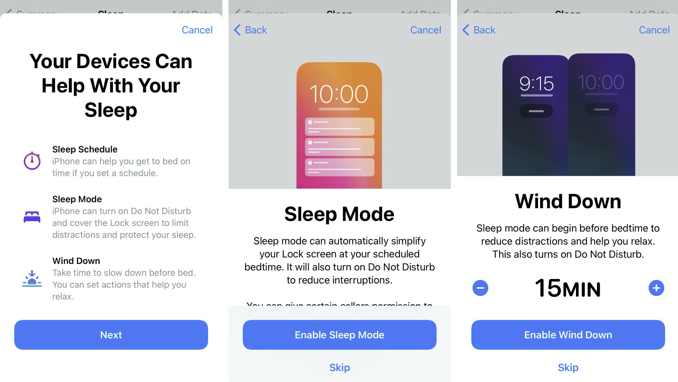 iPhone-Schlafmodus mit den Einstellungen für den Schlafmodus und das Herunterfahren