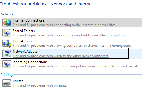 pilih Network Adapter dari jaringan dan internet