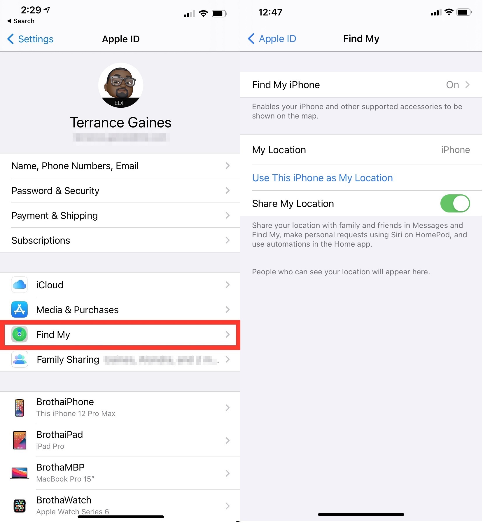 ekran udostępniania lokalizacji na iPhonie