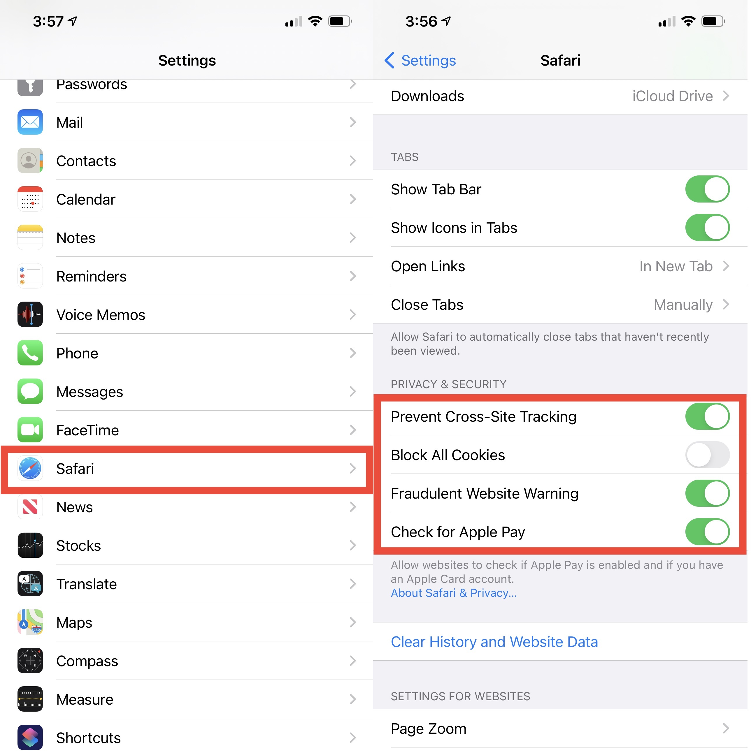 Ustawienia przeglądarki iPhone'a