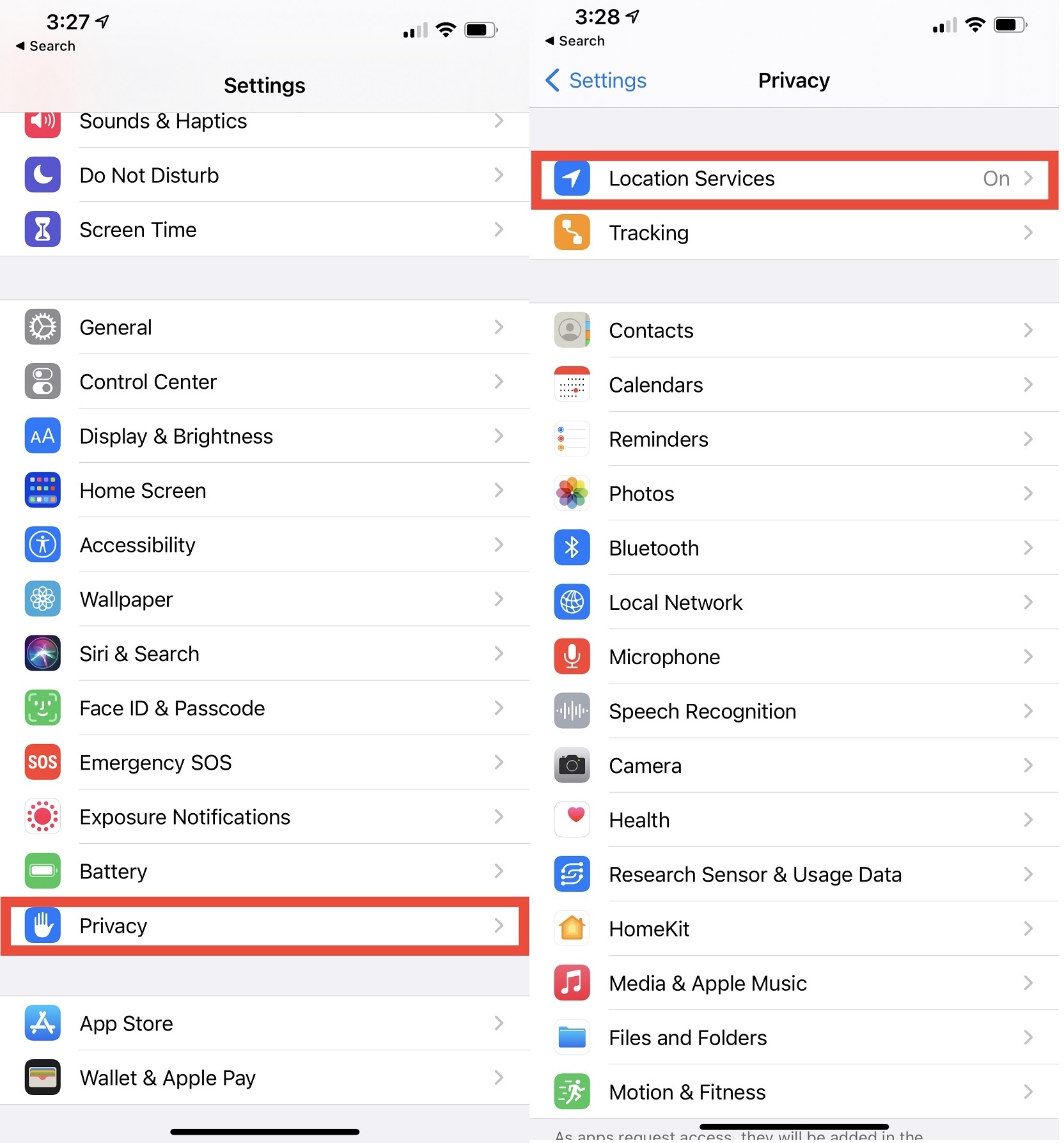 Ustawienia lokalizacji iPhone'a