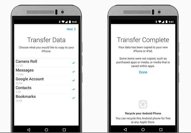 Move to iOS Android 앱의 스크린샷