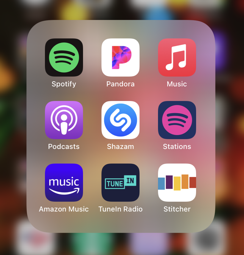 iPhone 화면의 음악 서비스 앱 아이콘
