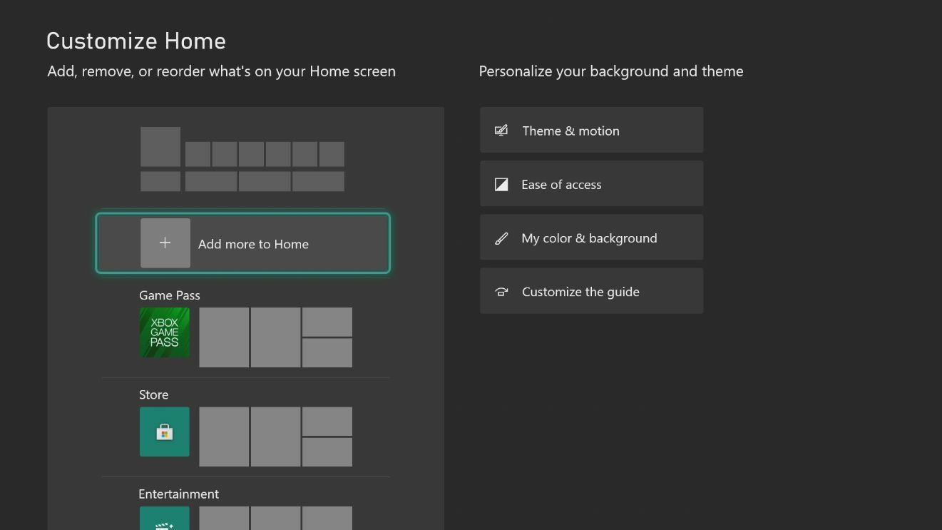 настройки персонализации xbox
