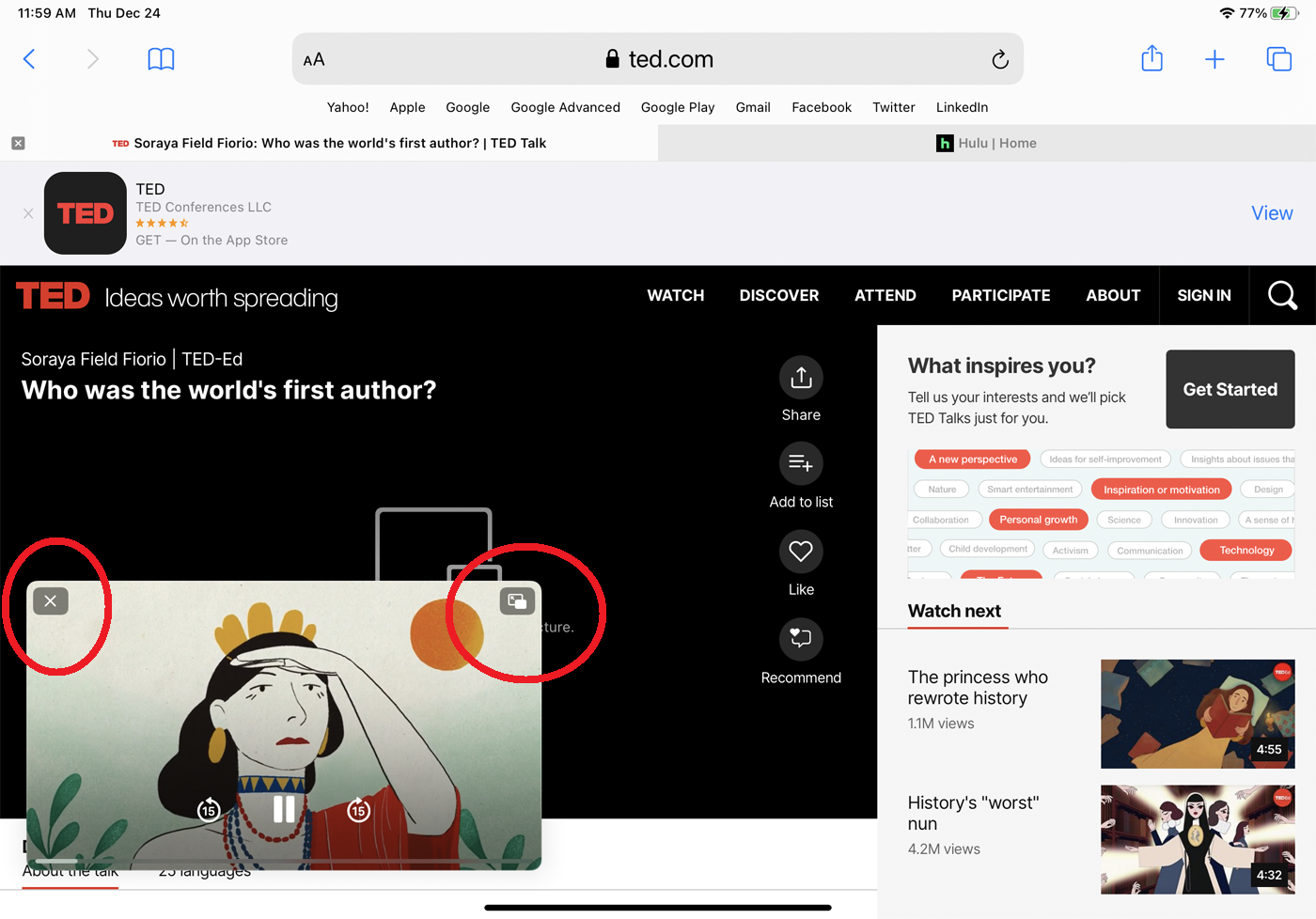 options pour fermer ou arrêter la vidéo en mode pip