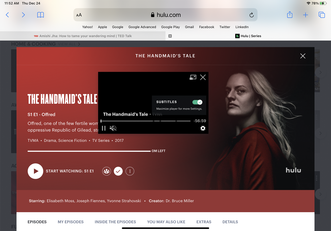 option de sous-titres dans une fenêtre pip