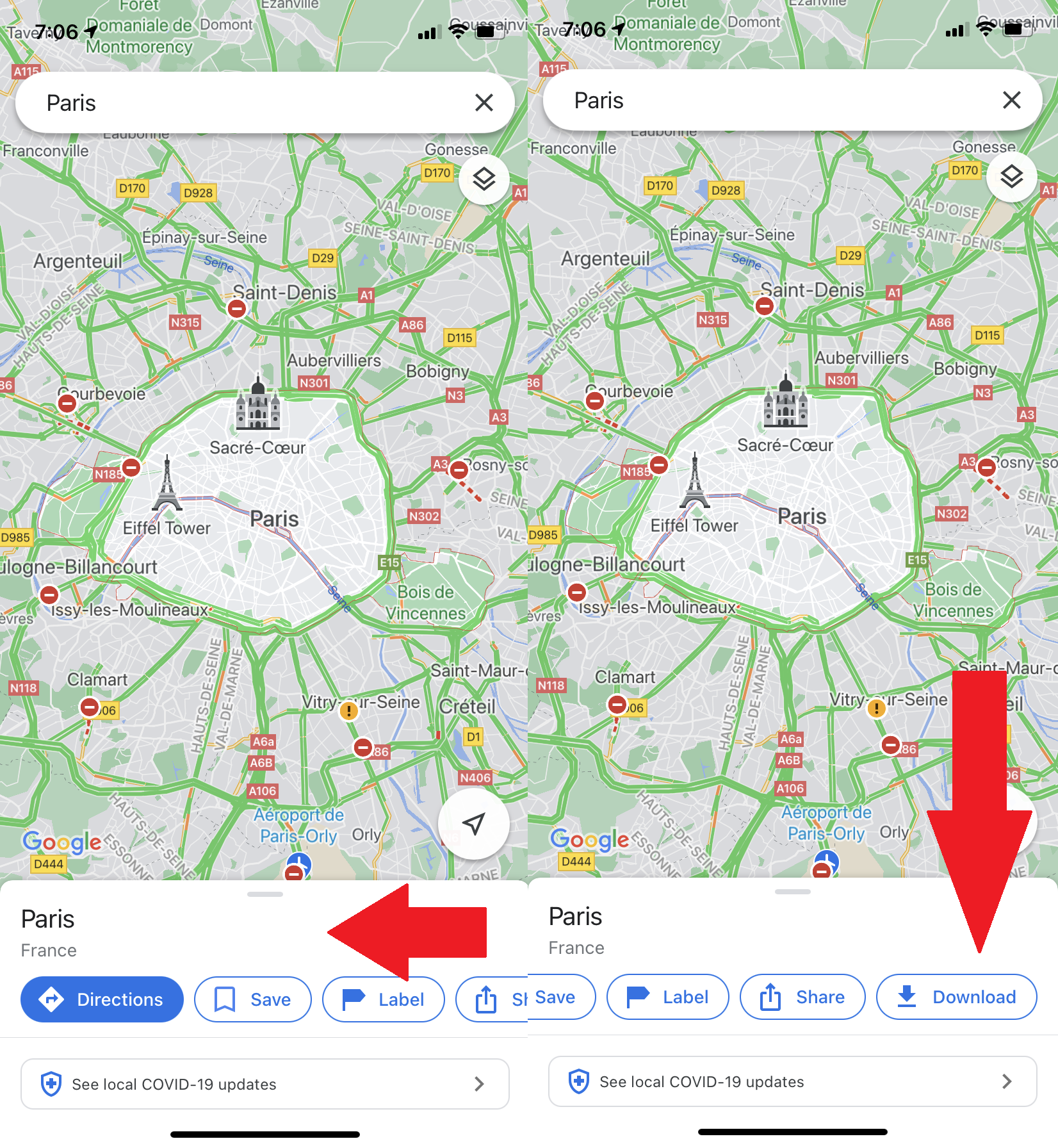 captura de pantalla de la opción de descarga en la aplicación móvil de Google Maps
