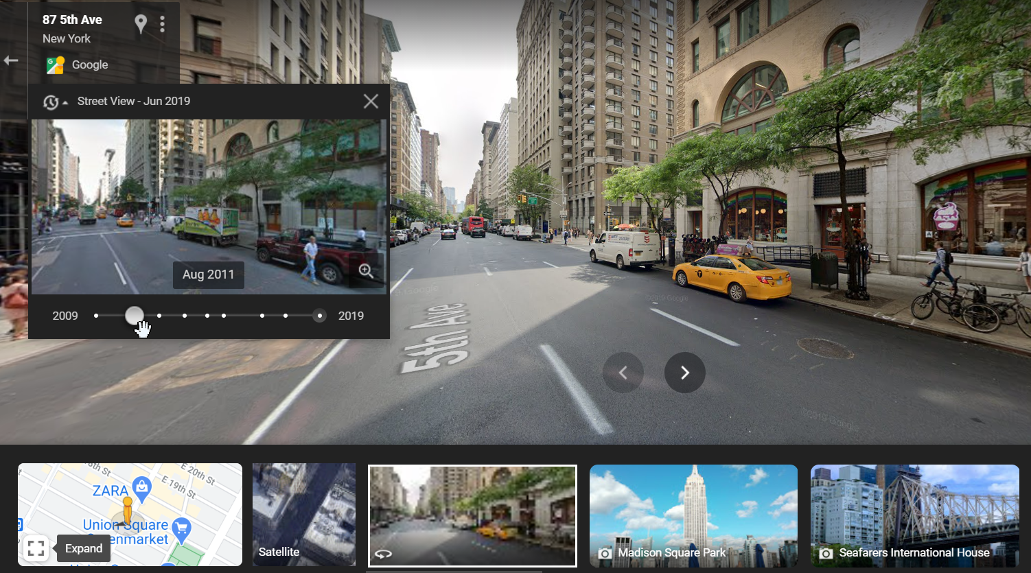 captura de pantalla de la función de viaje en el tiempo en Google Maps en el escritorio