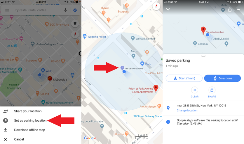 dejando caer un pin de 'Aparqué aquí' en Google Maps