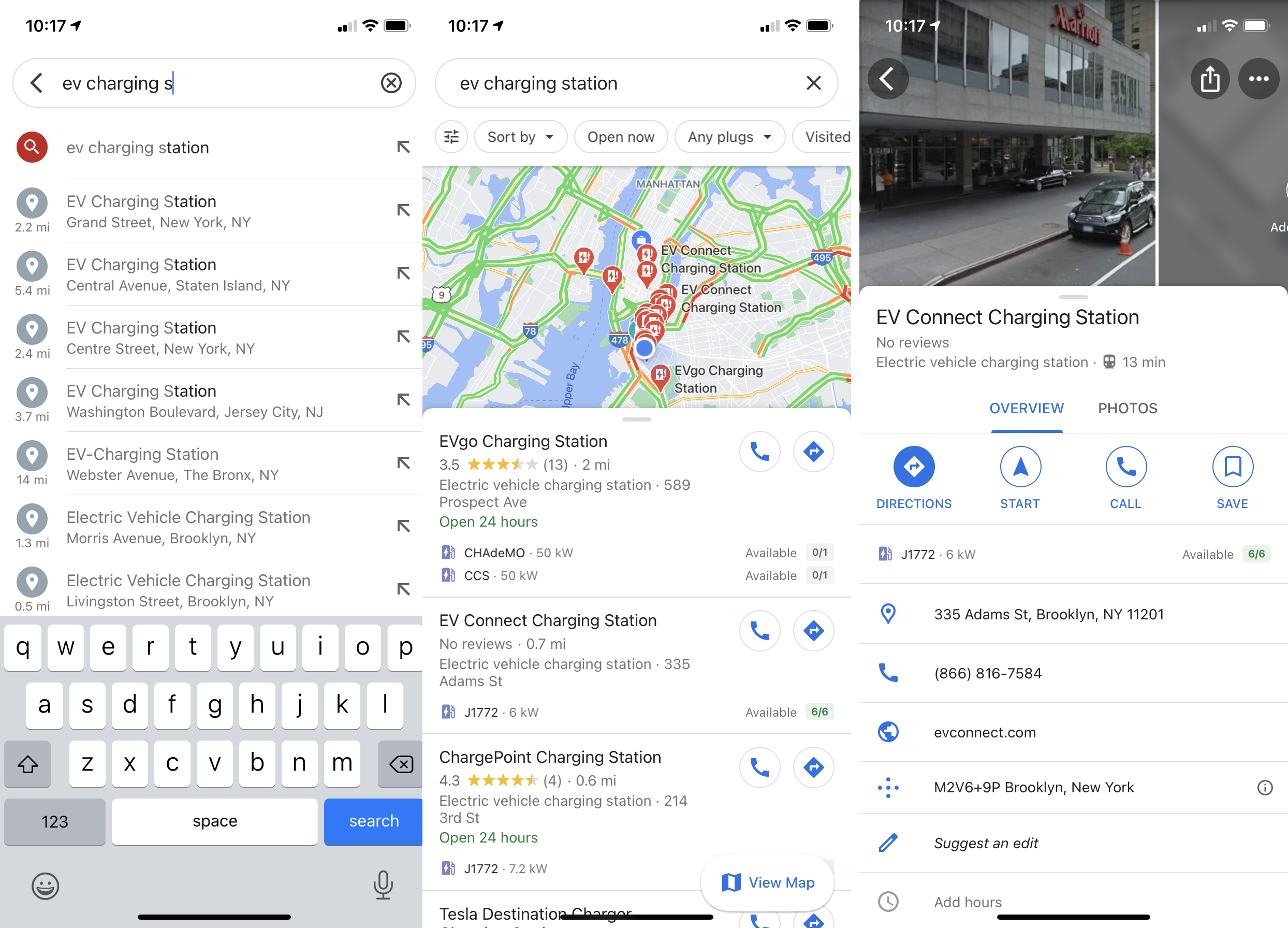 captura de pantalla que muestra cómo buscar estaciones de carga EV en Google Maps