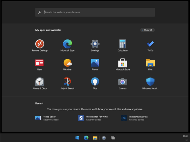 El menú Inicio de Windows 10X