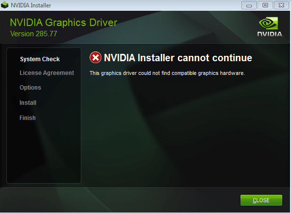 NVIDIAインストーラーが続行できないエラーを修正