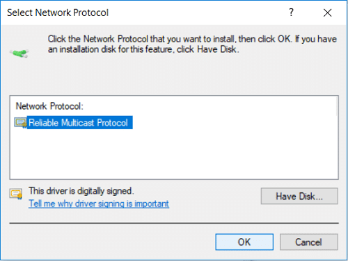 Pilih Protokol Multicast yang Andal dan klik OK