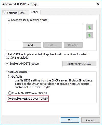 Nonaktifkan NetBIOS melalui TCP IP
