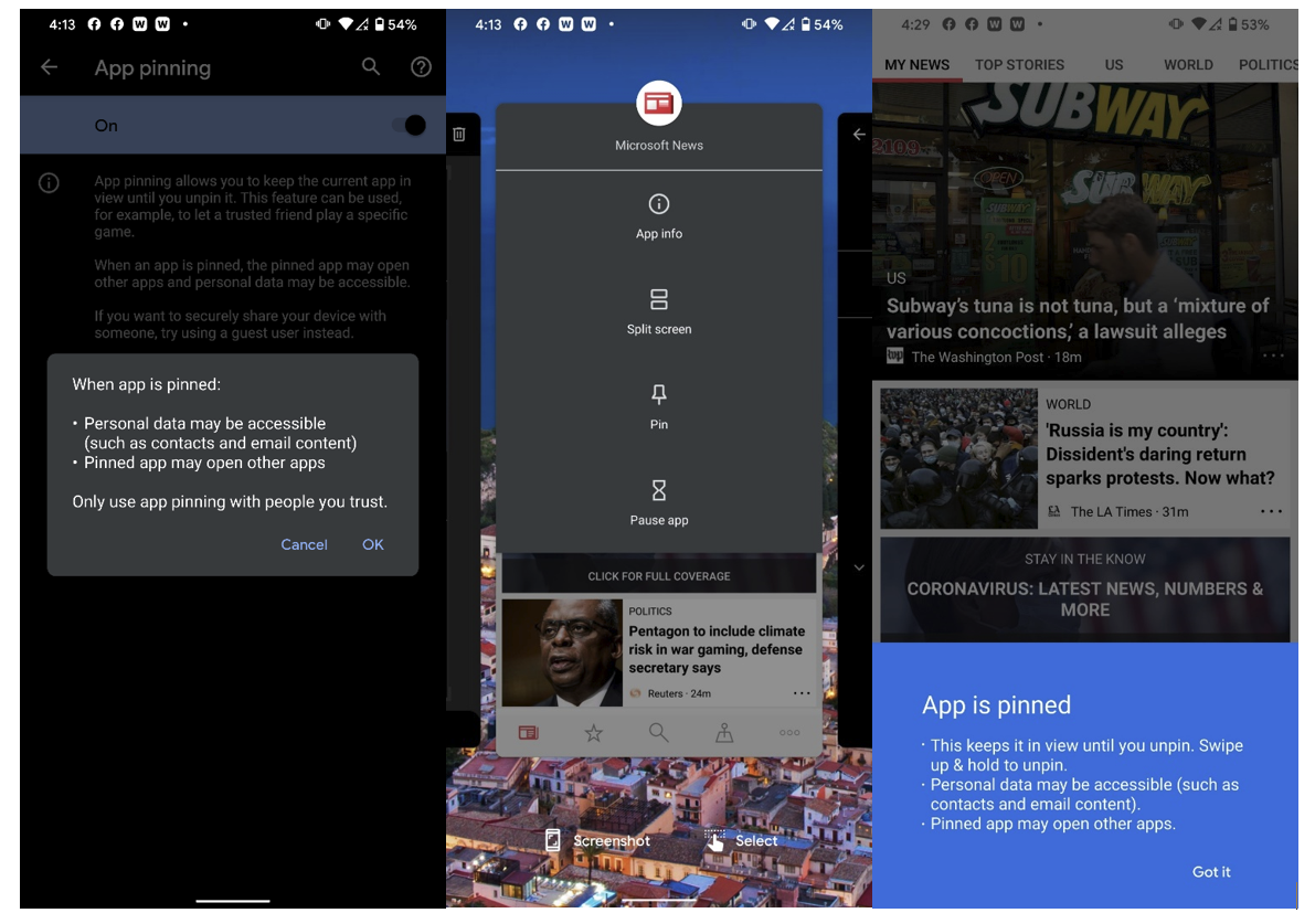 Fixação de tela no Android