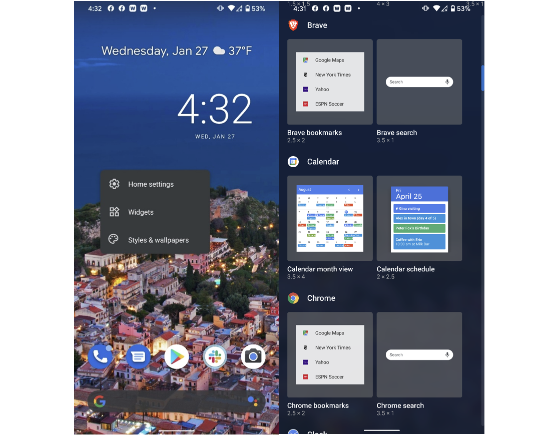 Adicionar widgets e personalizar a página inicial