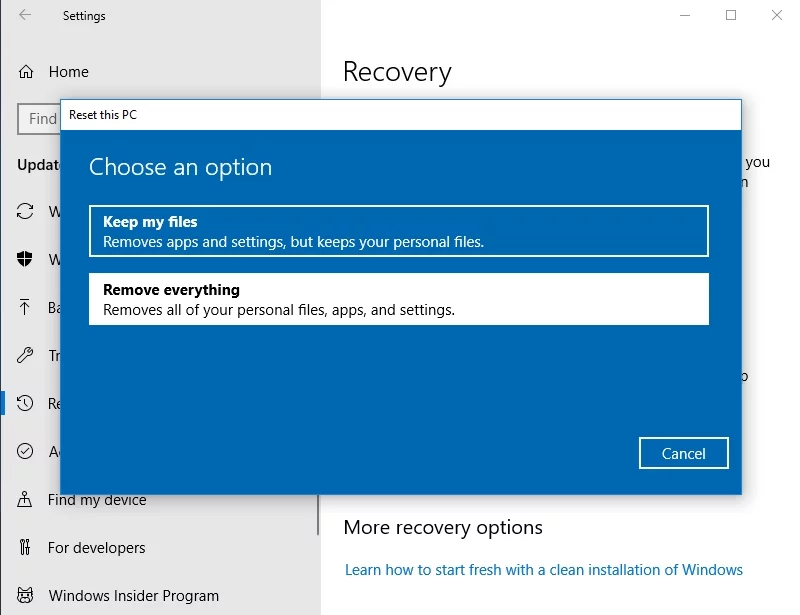 Bersihkan instal Win 10 untuk memperbaiki Windows 10 Update Error 0x800703f1