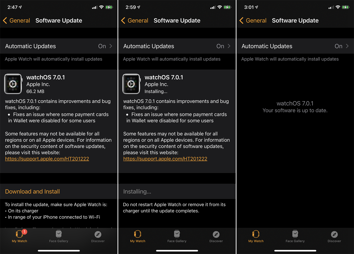 شاشة تحديث نظام التشغيل Apple Watch