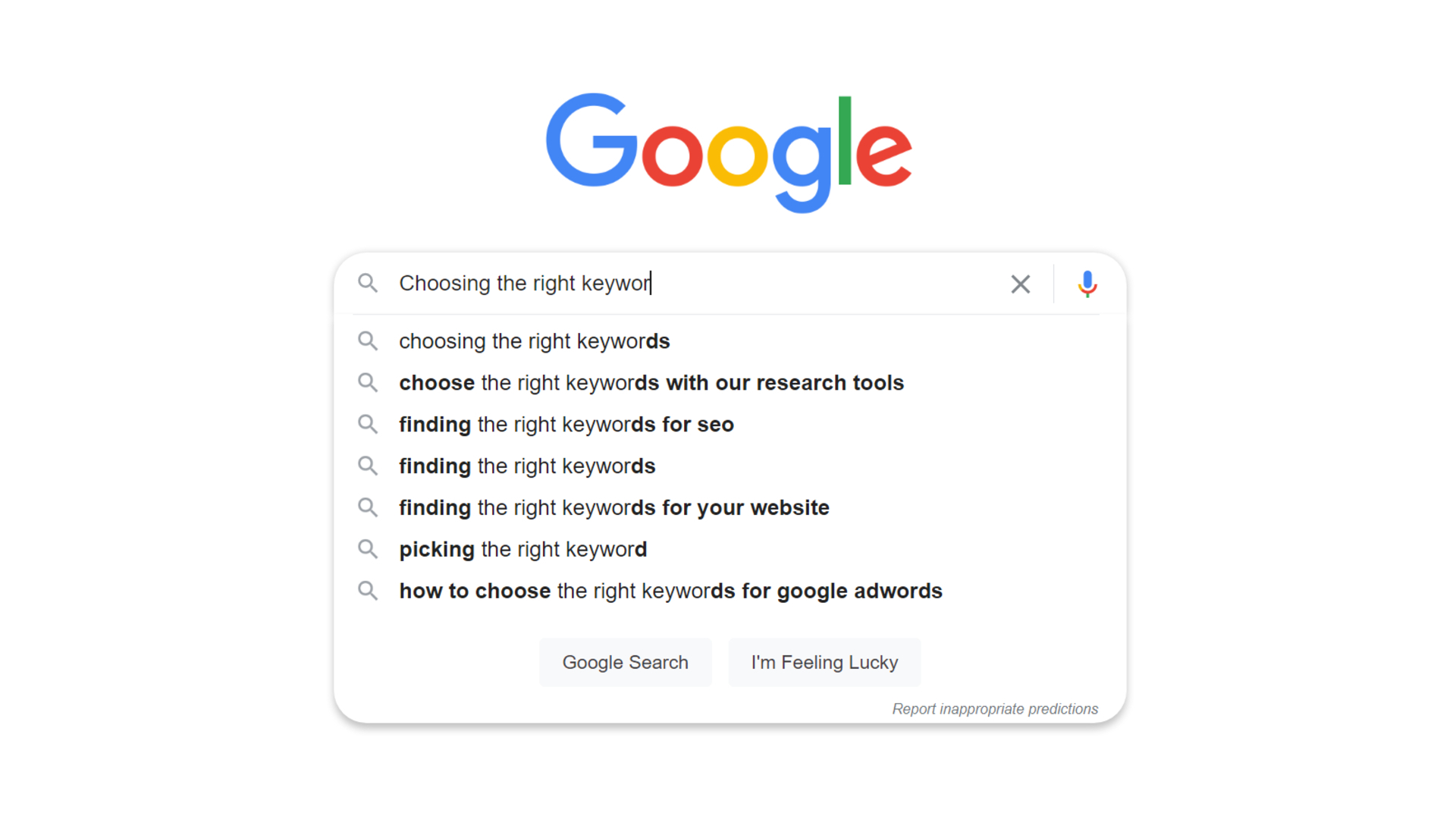 ตัวอย่างการค้นหาของ Google เน้นคีย์เวิร์ดบางคำ