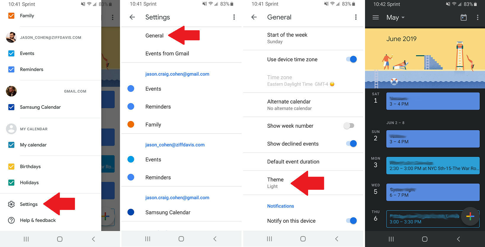 mode sombre de l'agenda google