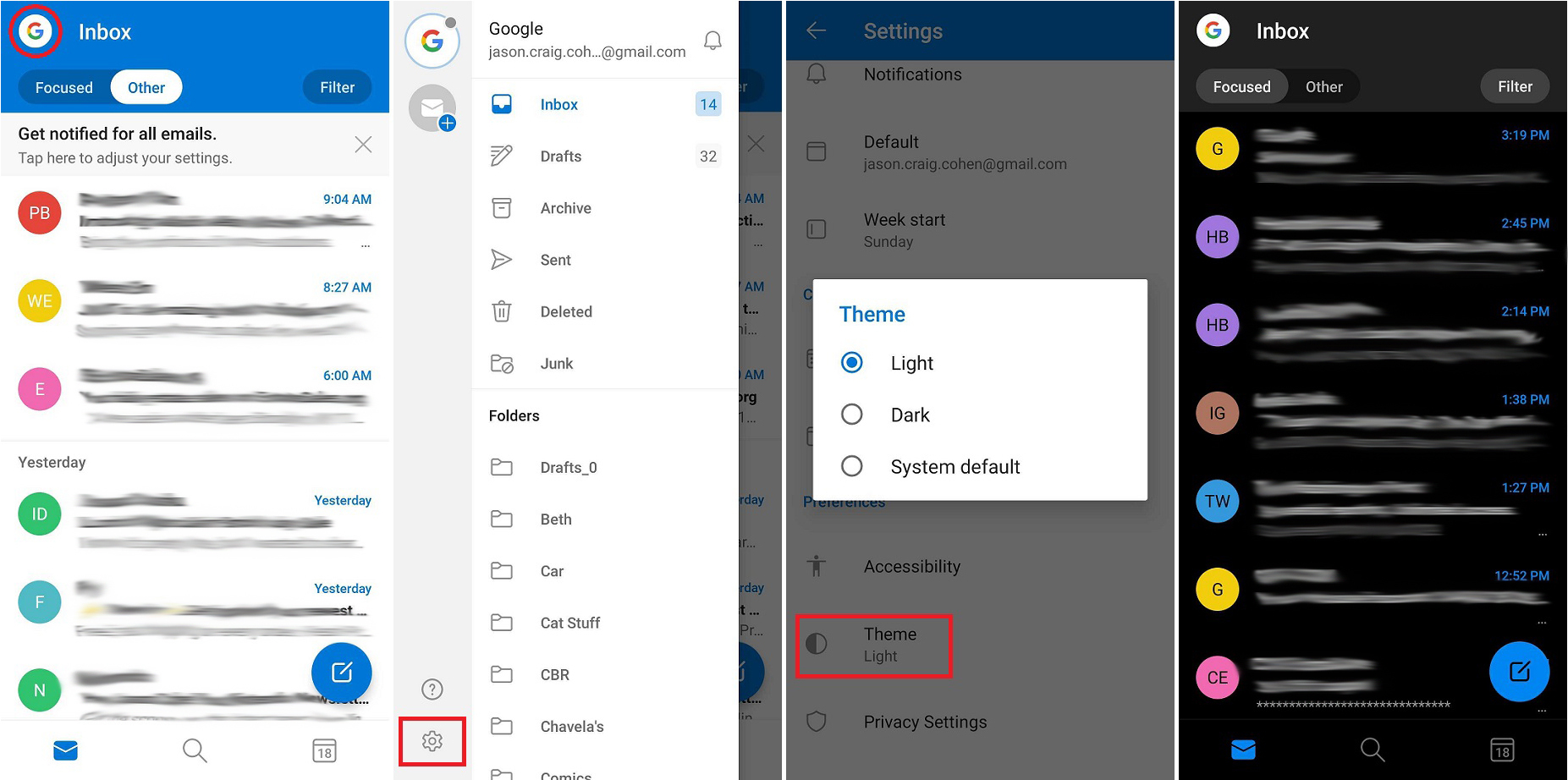Outlook mode sombre