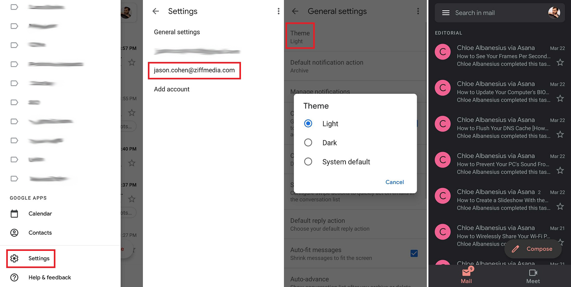 mode sombre gmail