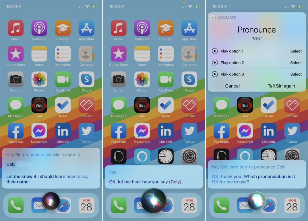 Ensinar nomes de Siri