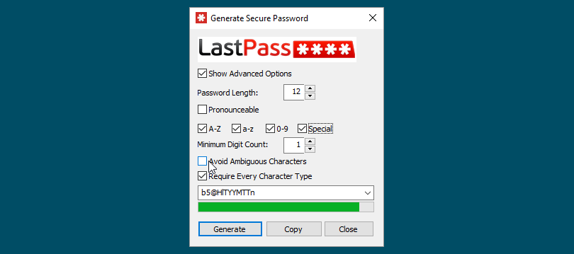 LastPassでのパスワードジェネレータの文字セットの選択