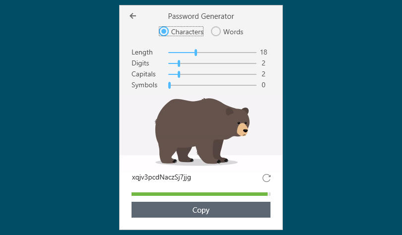 RememBearでのパスワードジェネレータの文字セットの選択