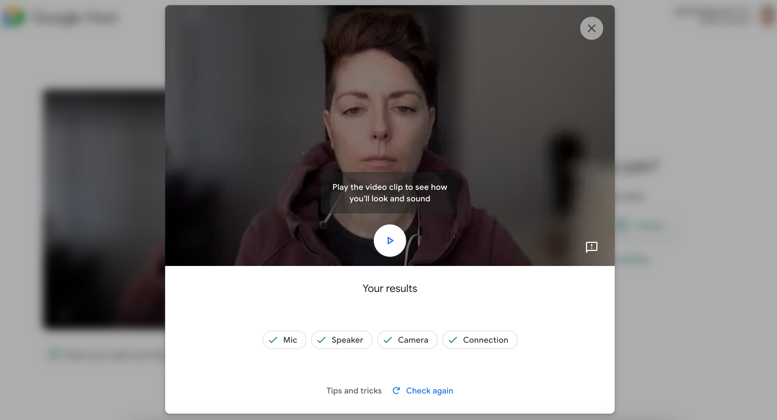 Google Meet Kamera- und Mikrofonprüfung