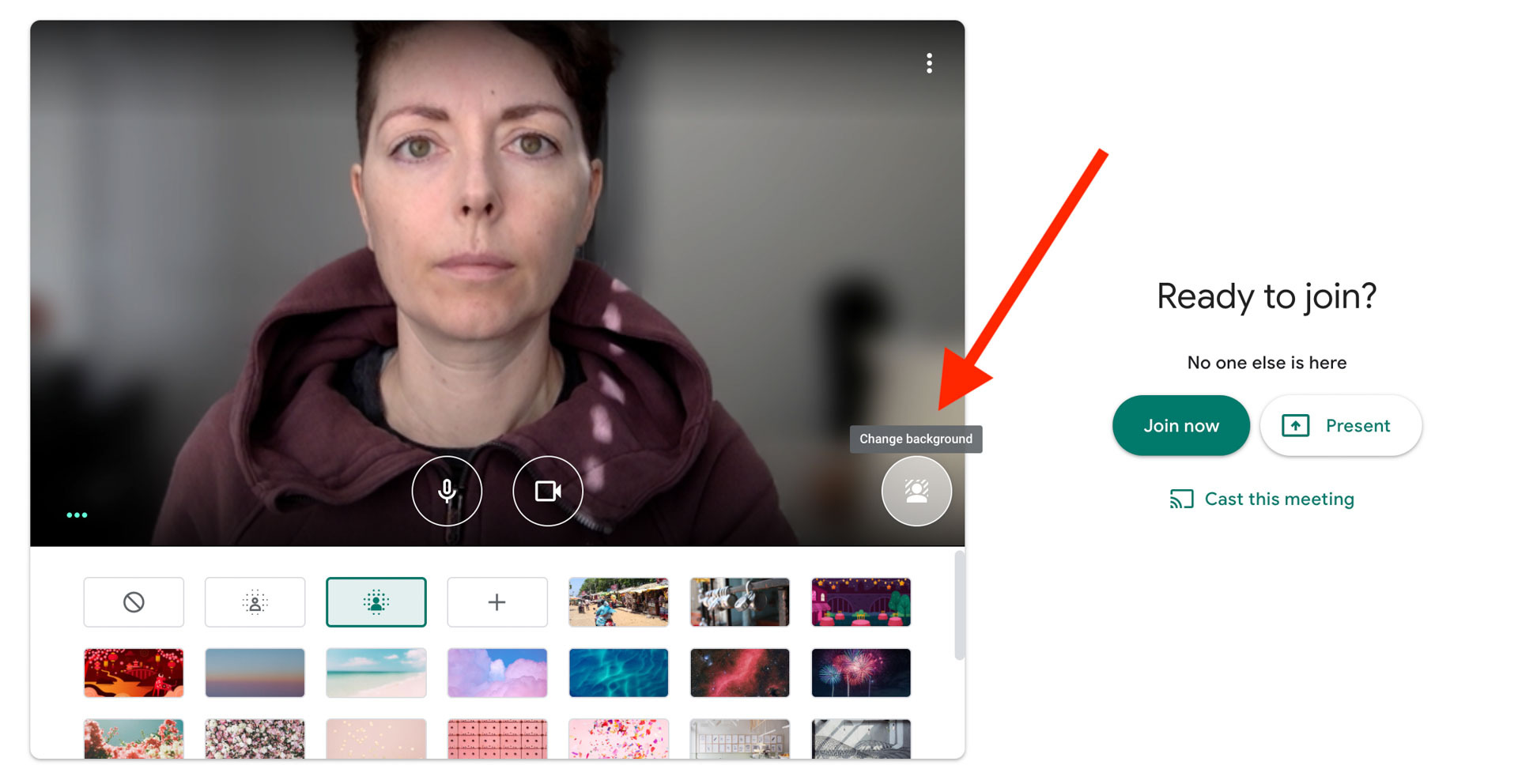Einstellungen für die Hintergrundanzeige von Google Meet
