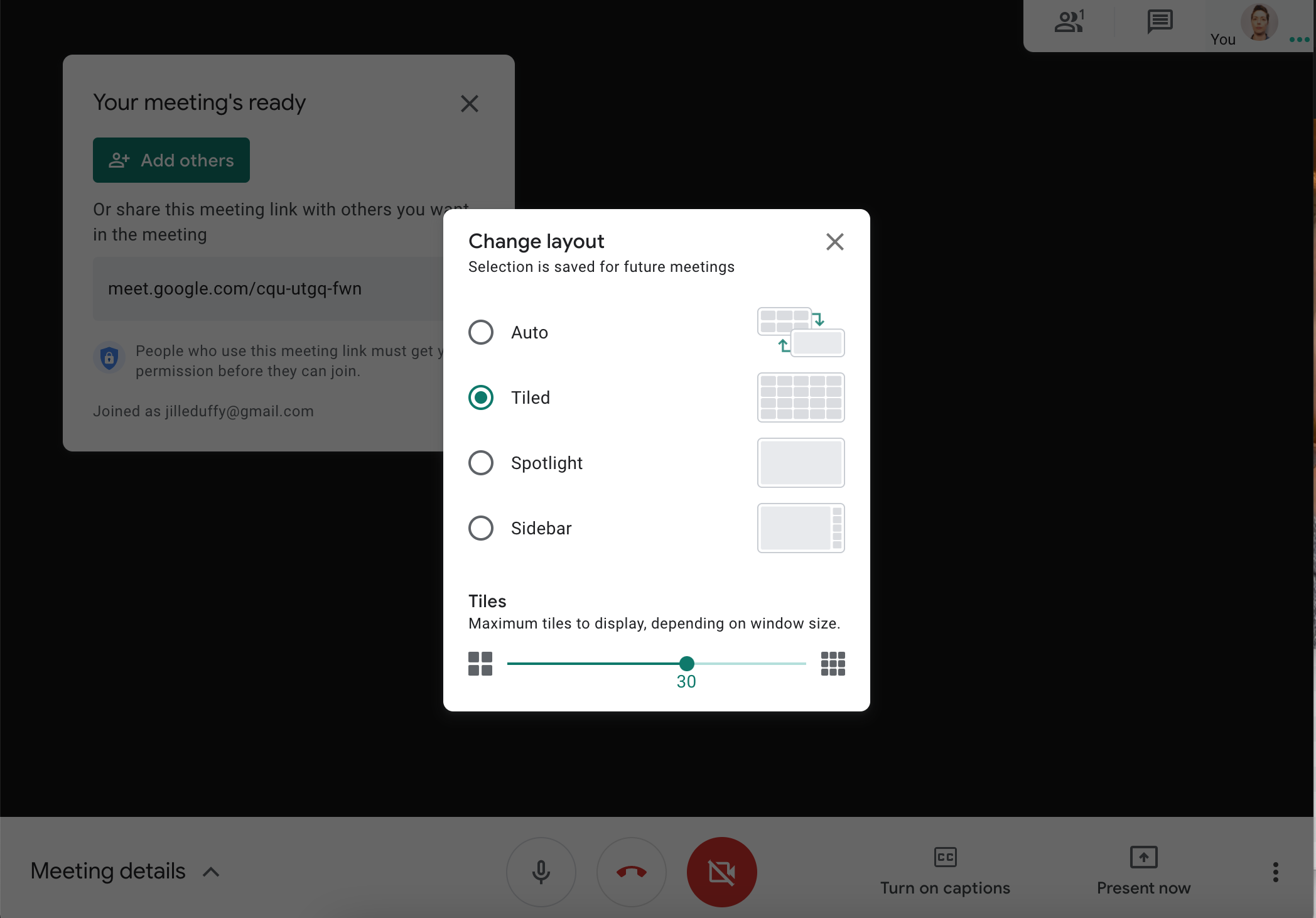 Google Meet-Layout-Menü ändern