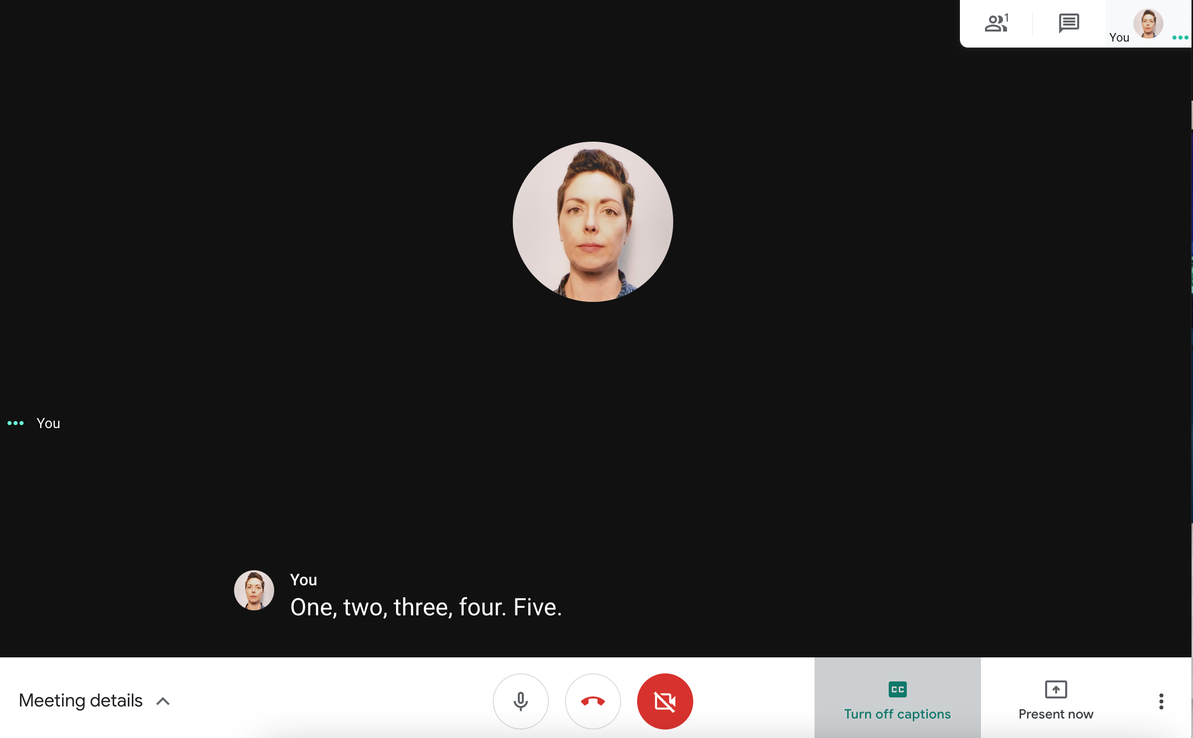 Google Meet-Screenshot mit Untertiteln