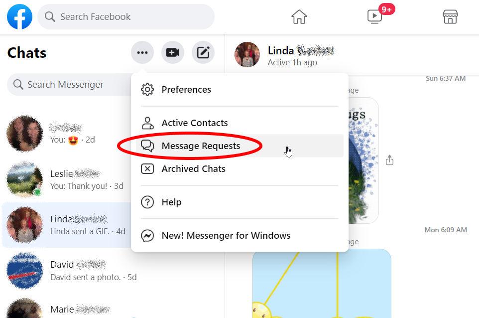 Facebook“消息请求”文件夹