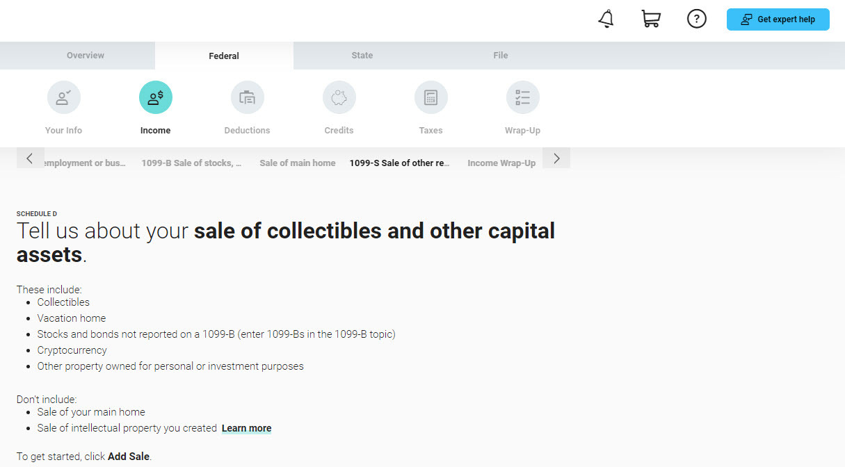 Pagina delle attività di capitale nel blocco H&R